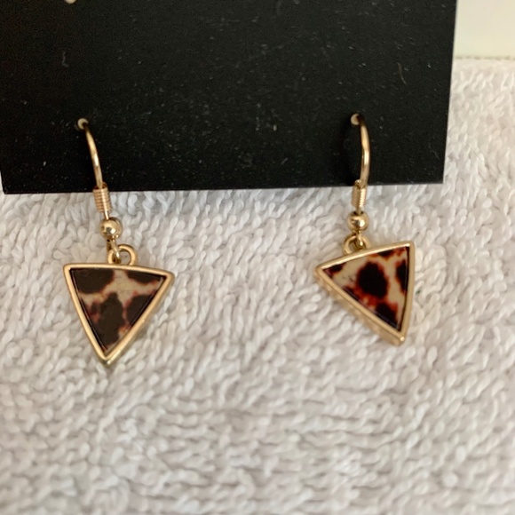Gold and Cheetah Earrings - Set of 2 - Guess - Gold Circle - Cheetah Triangle - Picture 3 of 4